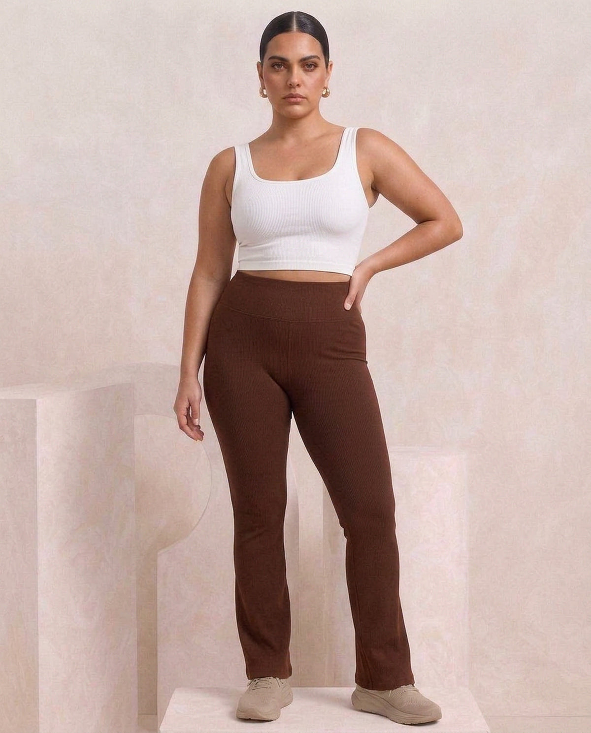 White tank, full flare, eucalyptus fibre activewear by WEARTH India White tank, full flare, eucalyptus fibre activewear by WEARTH India