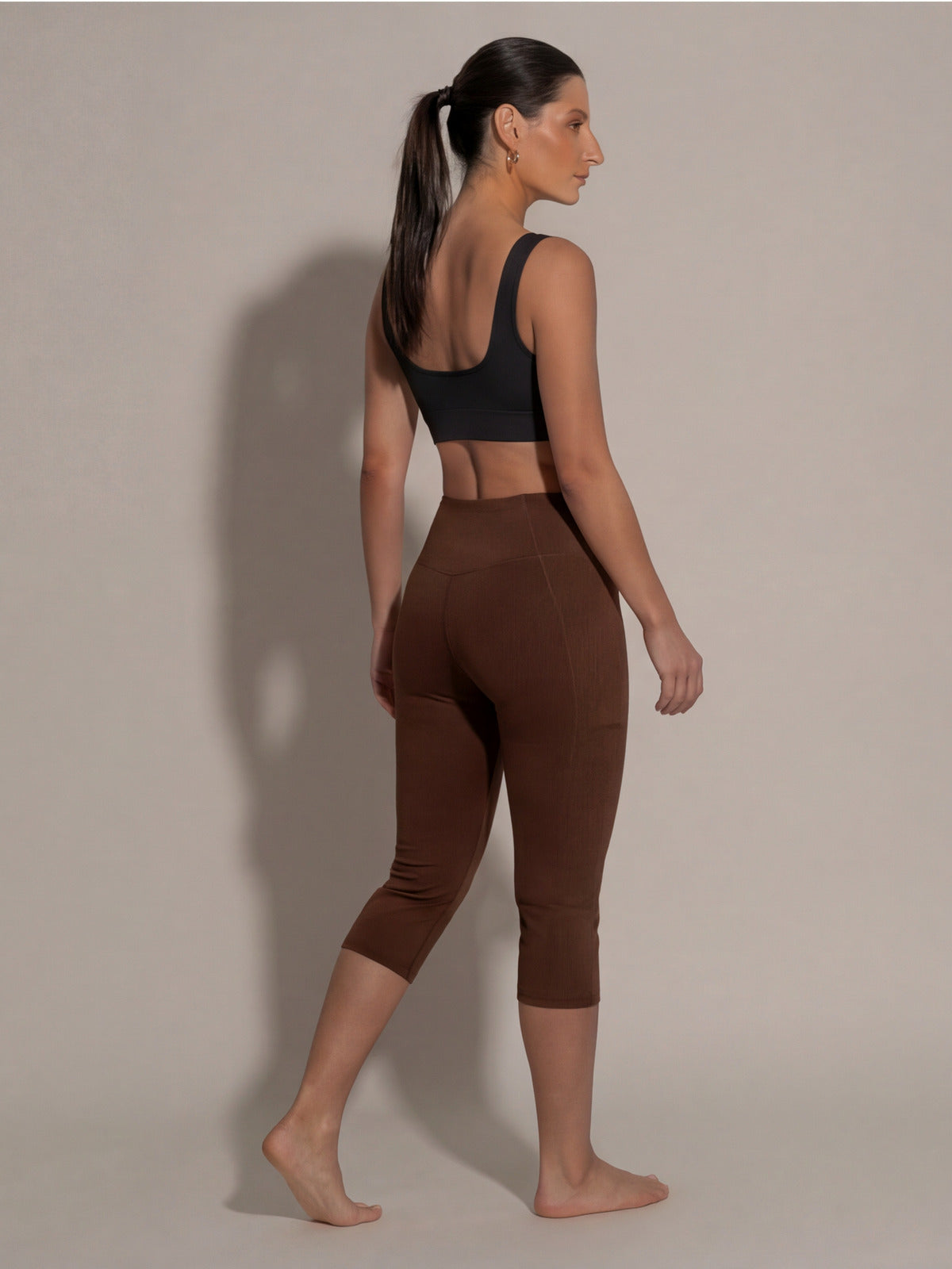 The Still Line Crop in Brown, eucalyptus fibre activewear, no polyester The Still Line Crop in Brown, eucalyptus fibre activewear, no polyester