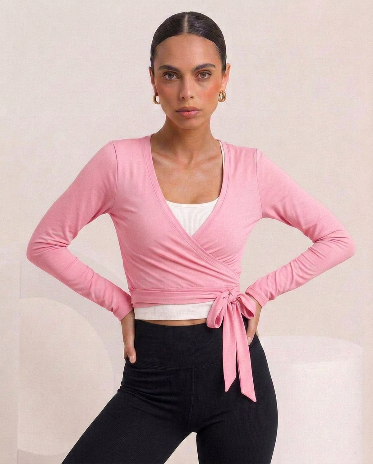 Pink wrap, front, eucalyptus fibre activewear by WEARTH India