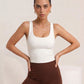 White tank and brown flare, front, eucalyptus fibre activewear by WEARTH India