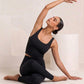 Black tank, seated, eucalyptus fibre activewear by WEARTH India