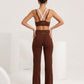 Brown bralette and flare, back wordmark, eucalyptus fibre activewear by WEARTH India