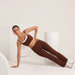 Brown bralette and flare, side plank, eucalyptus fibre activewear by WEARTH India