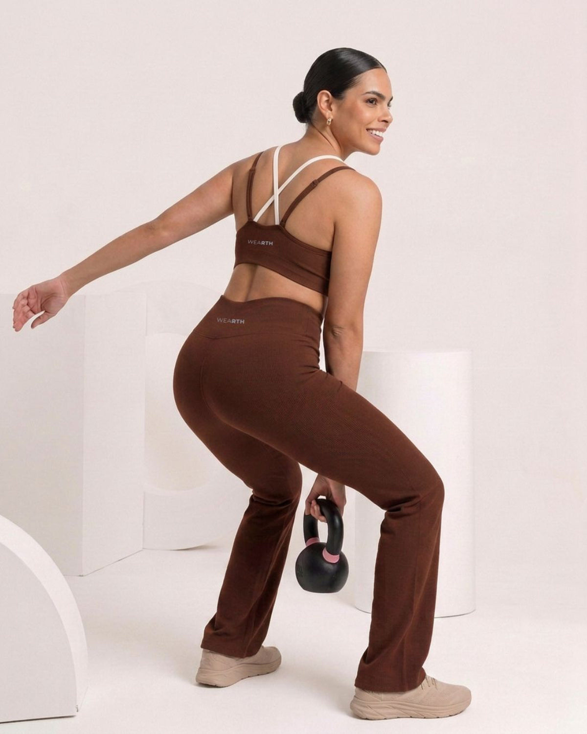 Brown bralette and flare, second kettlebell, eucalyptus fibre activewear by WEARTH India