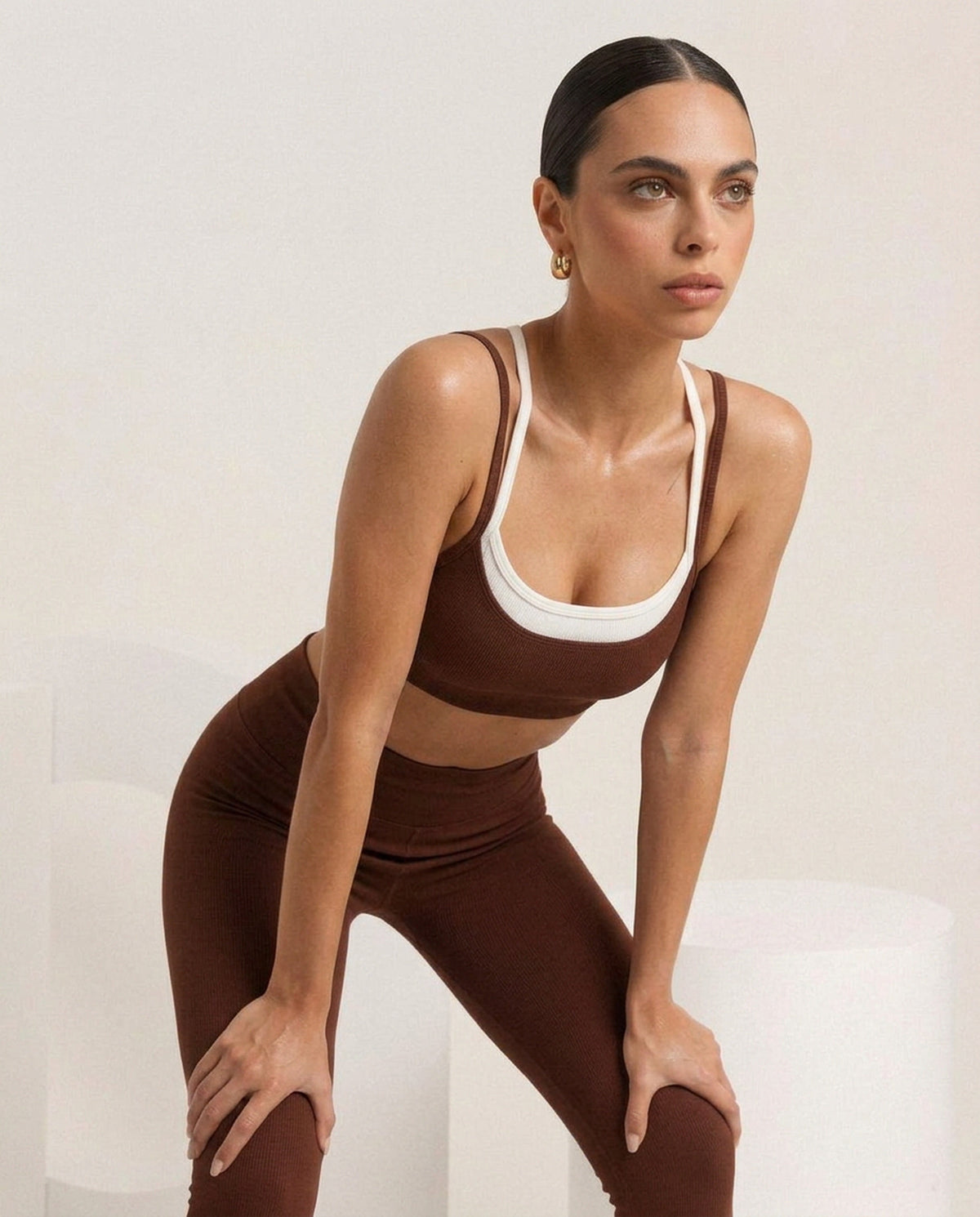 Brown bralette and flare, leaning, eucalyptus fibre activewear by WEARTH India