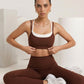 Brown bralette and flare, seated, eucalyptus fibre activewear by WEARTH India