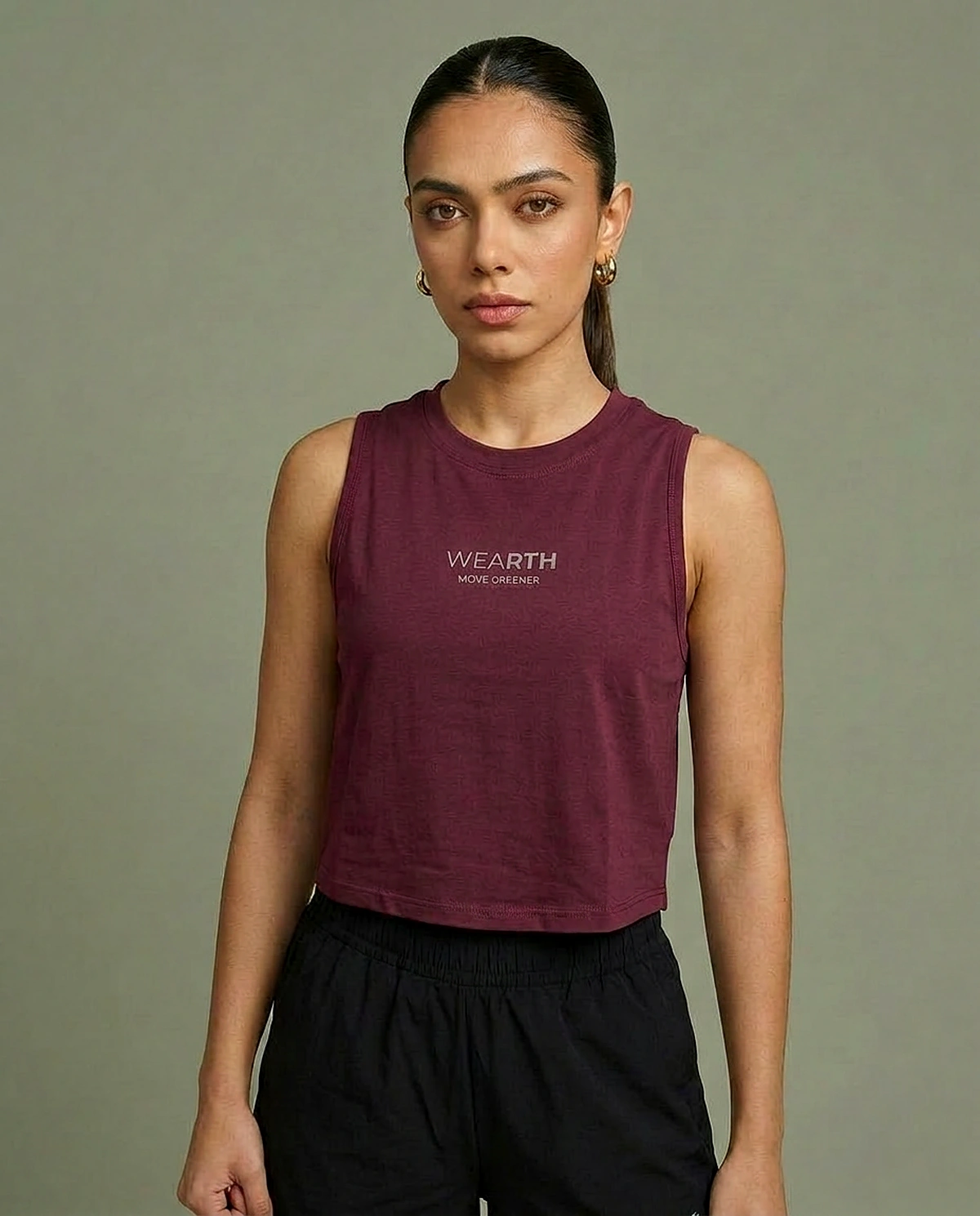 Power Crop, Maroon — cropped training top in eucalyptus fibre, eucalyptus fibre activewear by WEARTH India