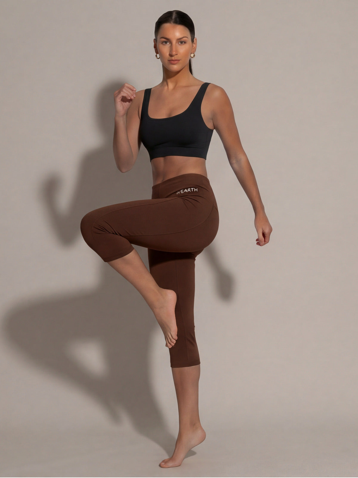 The Still Line Crop in Brown, eucalyptus fibre activewear, no polyester