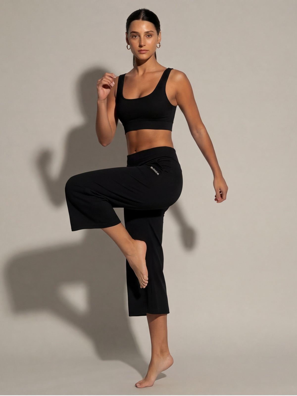 WEARTH The Studio Crop — Black — Front Full Body — Eucalyptus Fibre