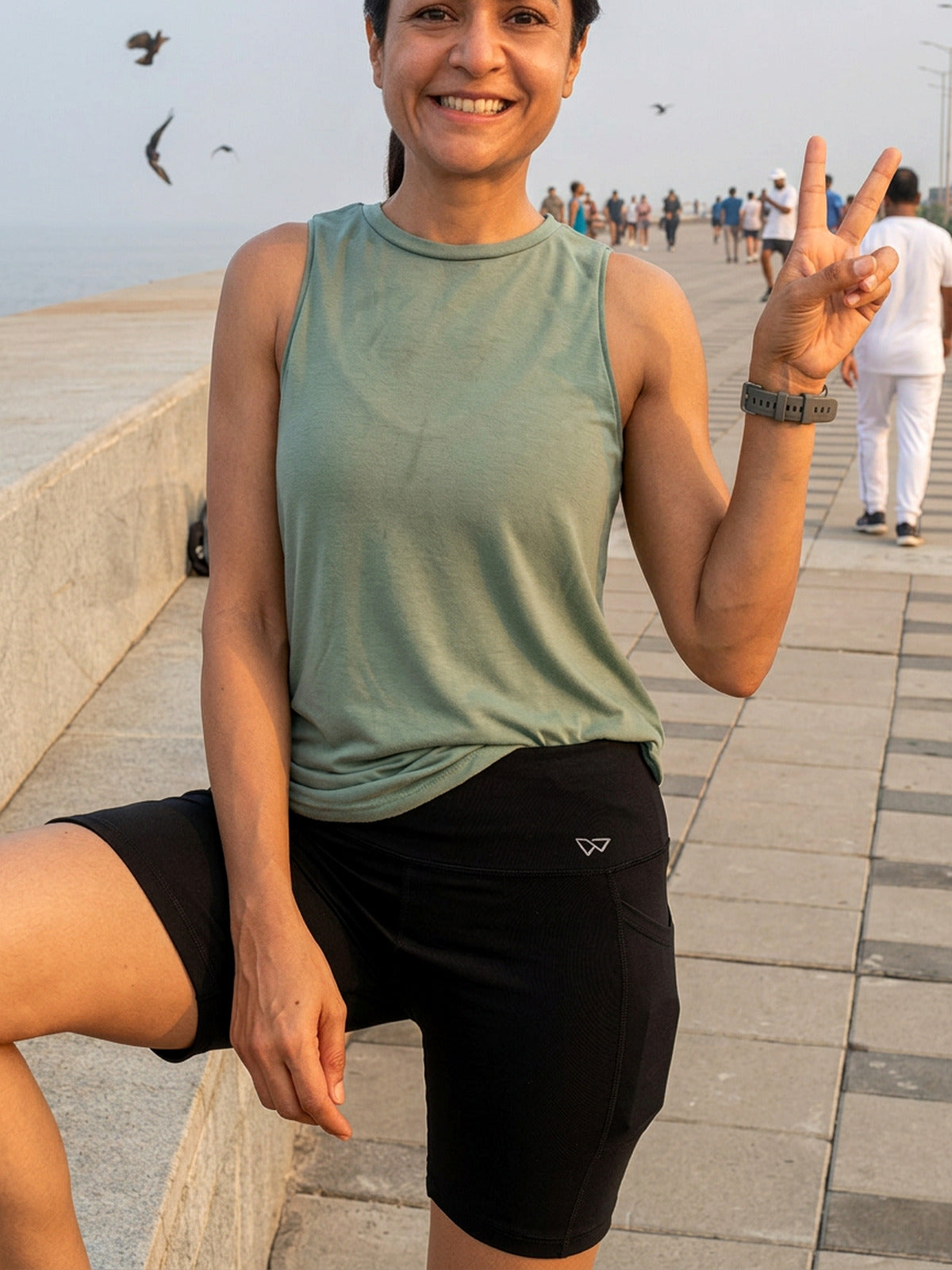 Real customer wearing WEARTH The First Set — Terra Bra and Biker Shorts