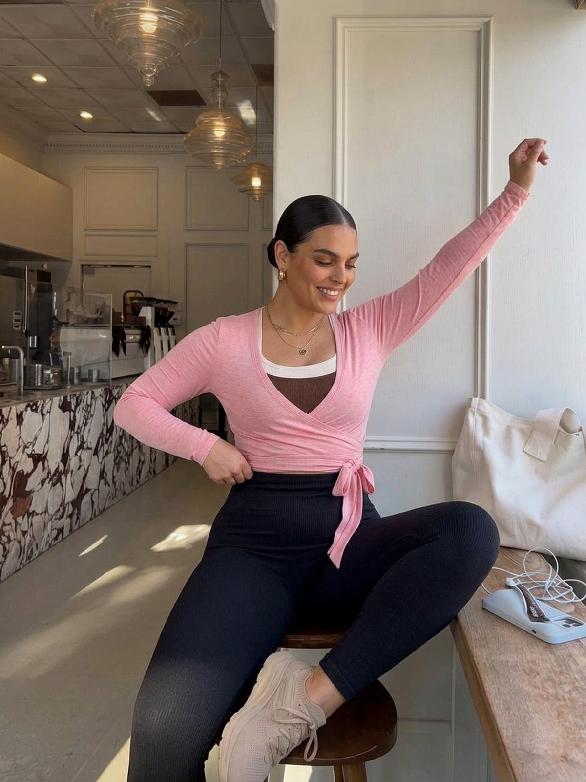 Pink wrap, seated, eucalyptus fibre activewear by WEARTH India