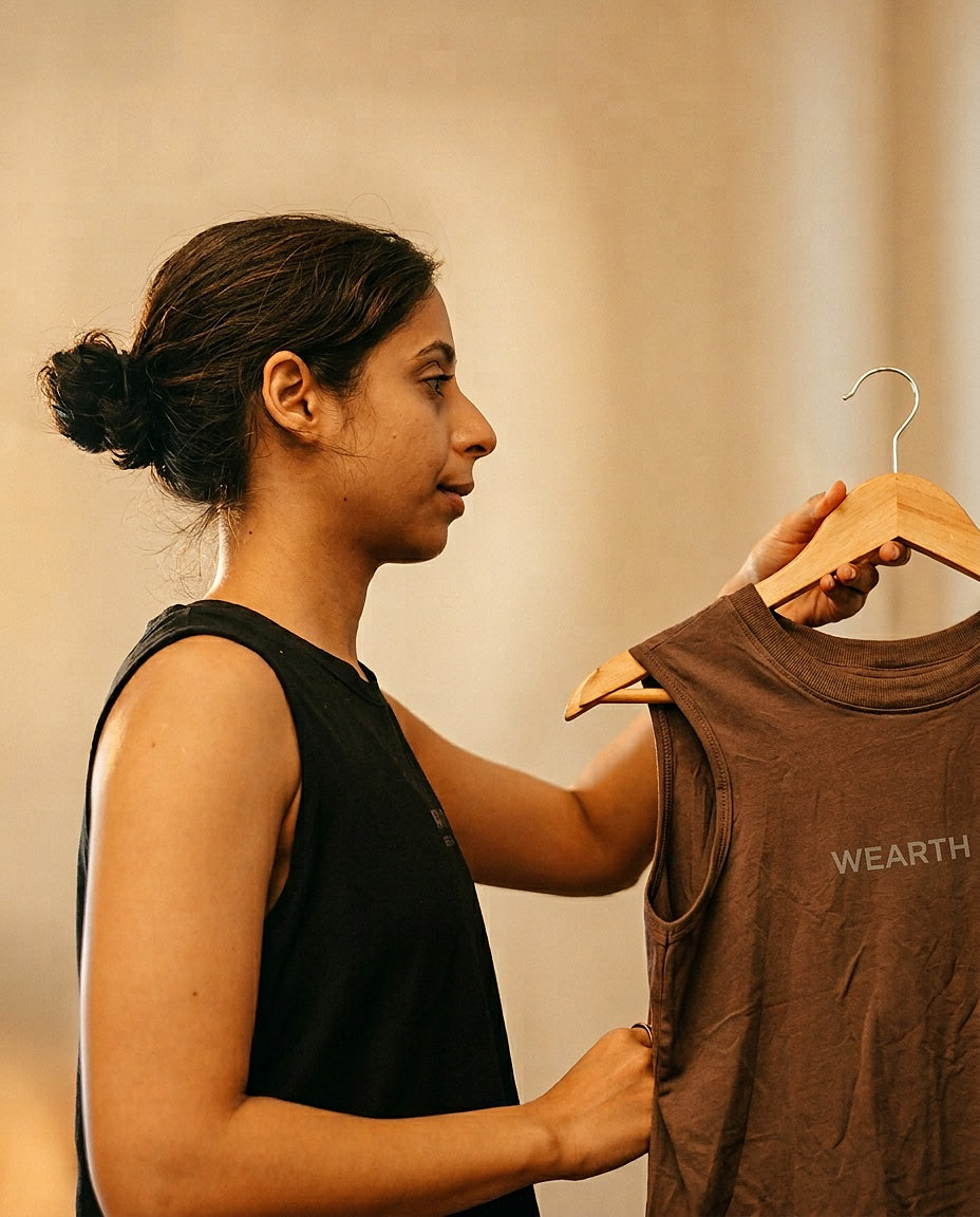 Shai, founder of Wearth, in plant-based activewear