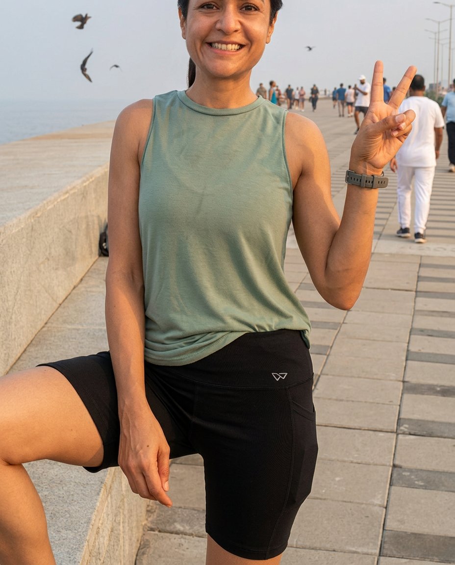 Real customer wearing WEARTH — womens biker shorts