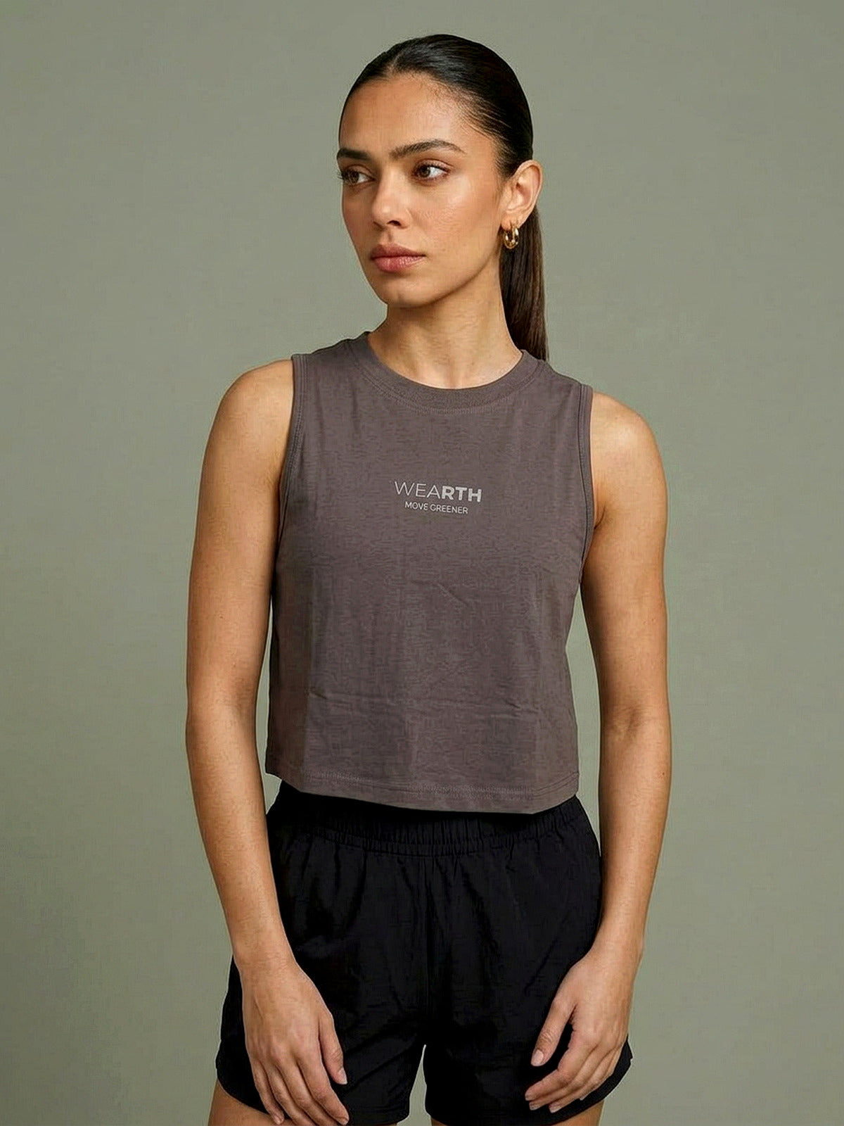 The Hold Crop in Olive, eucalyptus fibre activewear, no polyester