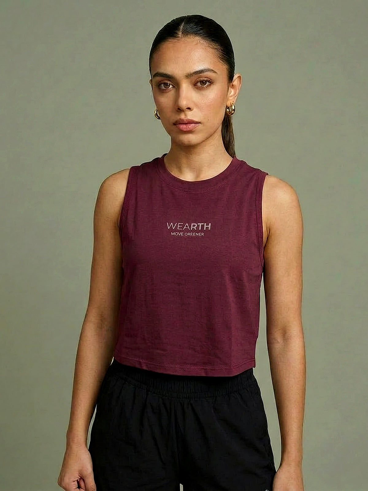 The Hold Crop in Maroon, eucalyptus fibre activewear, no polyester