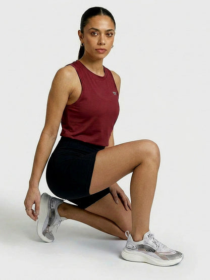 The Longline Tank in Maroon, eucalyptus fibre activewear, no polyester