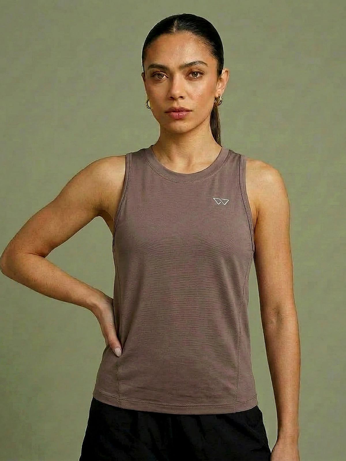The Longline Tank in Olive, eucalyptus fibre activewear, no polyester